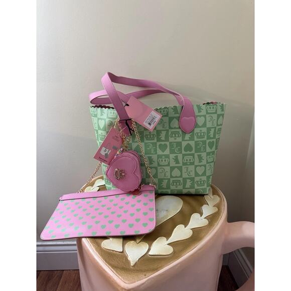 New Release Juicy Couture Retro Green Sweet Break Time 2-in-1 Tote & Wristlet - Picture 2 of 3